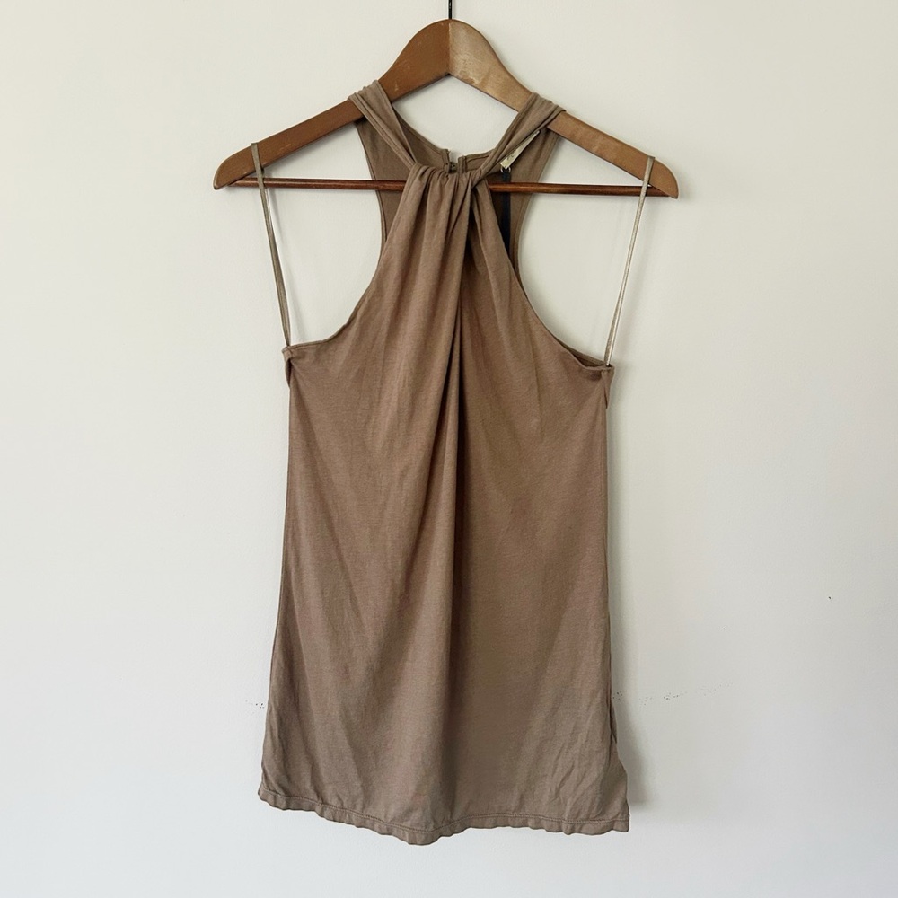 Martin + Osa Twist Front Knit Blouse | Soft Minimal Taupe Modal Cotton | Size S